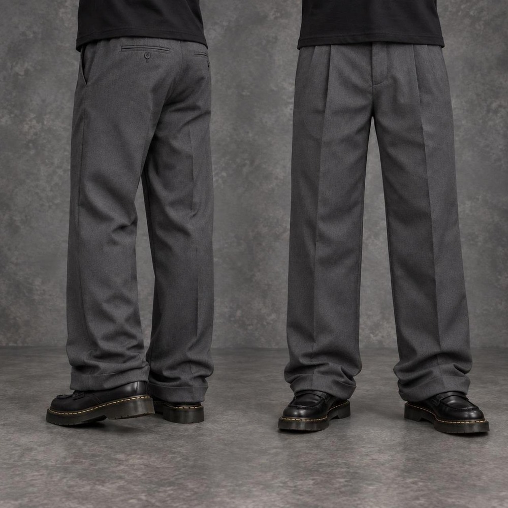 34x32 Gray Pleated Straight Wide Leg Dress Pants Men's Grunge Y2K